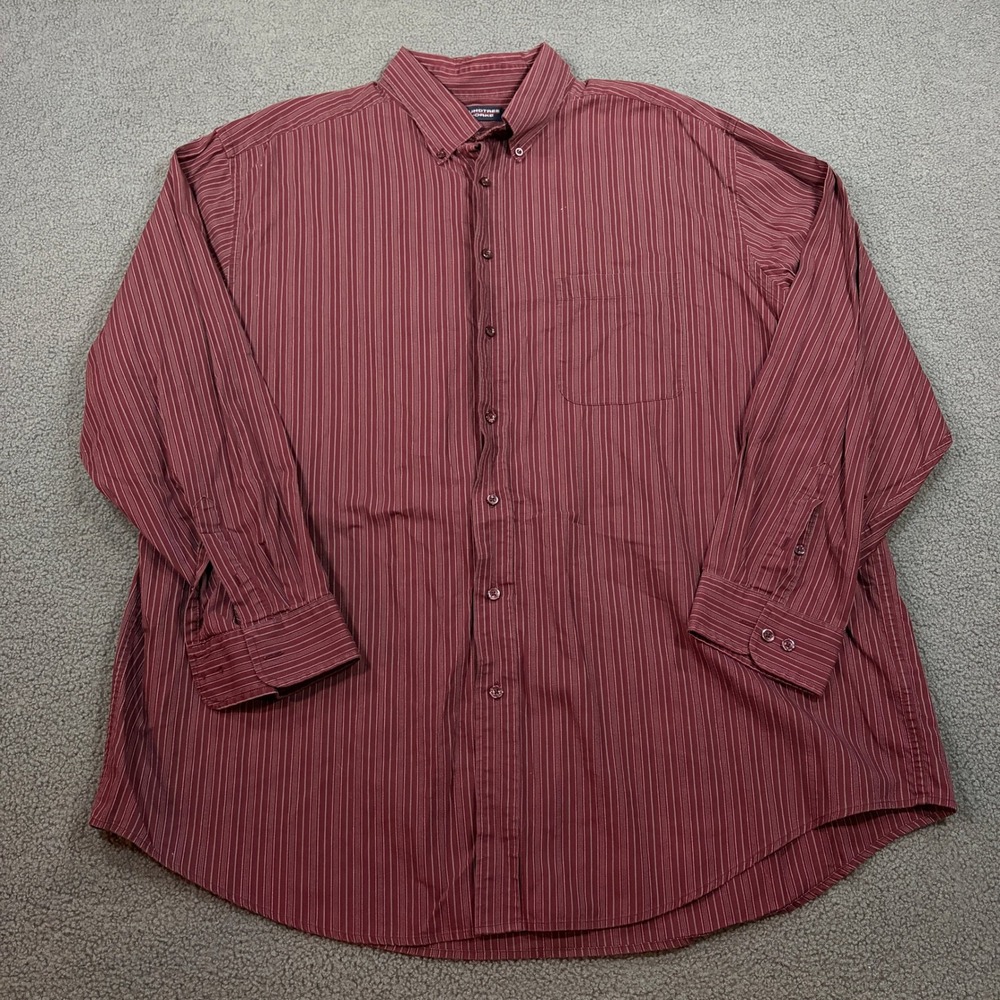 Roundtree & Yorke Button Down Mens 3XT Burgundy Striped Long Sleeve Shirt Cotton